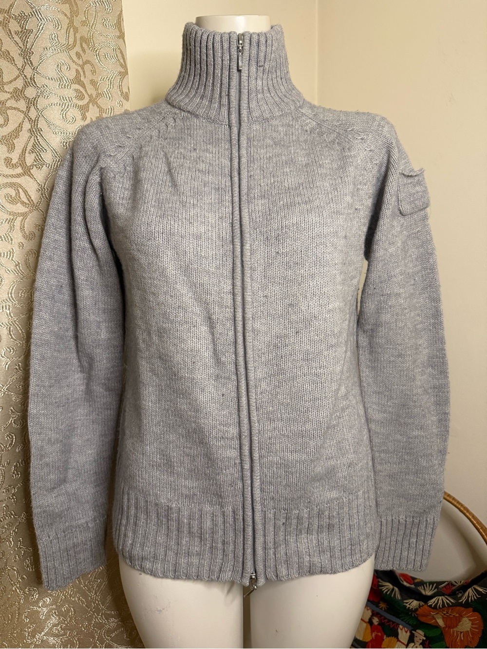 Zara Light Gray Zip-Front Turtleneck Sweater